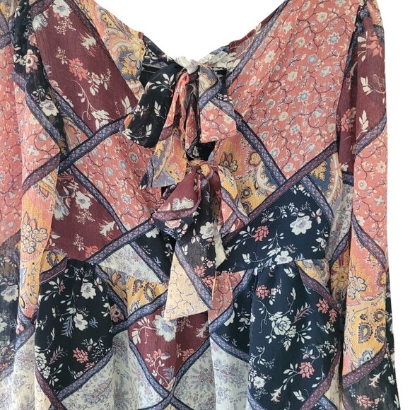 American Eagle Patchwork Boho Blouse Top Womens Size XS Tie Back Keyhole Y2K - Picture 3 of 10